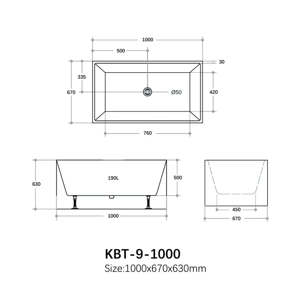 Theo THBT1000 Back to Wall Bathtub - Image 5