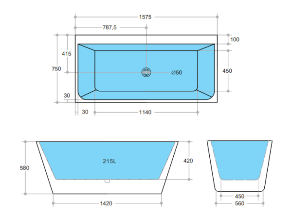 Avis ABT1575 Back to Wall Bathtub - Image 3