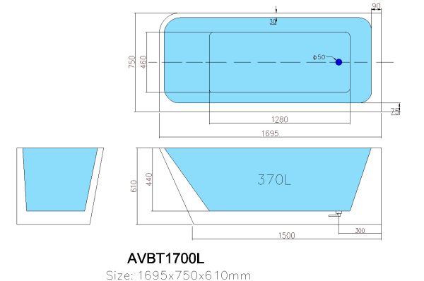 Avis Corner ACBT1700L/R Back to wall Bathtub - Image 4