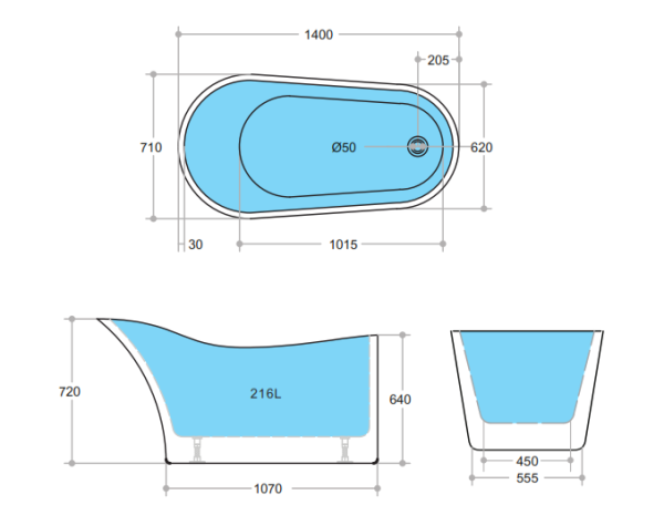 Bevel BBT1400 Freestanding Bathtub - Image 3