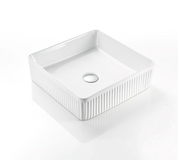 VITO Athena Fluted Square Premium Ceramic Above-Counter Basin 415*415*120mm ATH415SQ - Image 3