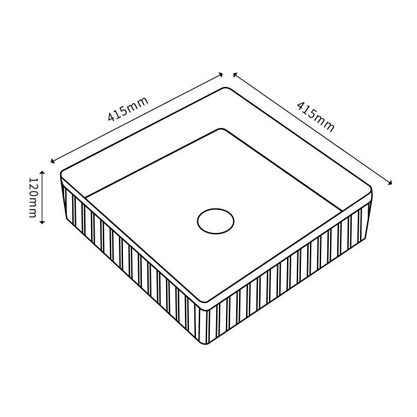 CA415SQ Above Counter Cascade Fluted Square Art Basin(Square: 415*415*120mm) - Image 2