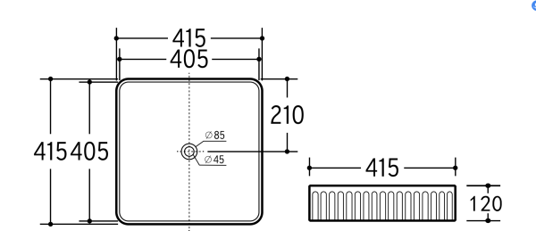 CA415SQ Above Counter Cascade Fluted Square Art Basin(Square: 415*415*120mm) - Image 3