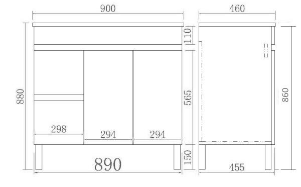 Evie Free-Standing PVC Vanity EV94LL/EV94RL-DB/OAK - Image 4