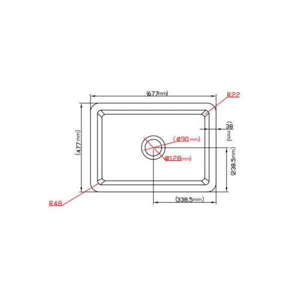 Camden Fireclay Square insert/undermound sinks 677*470*282mm (FCND677GW/MB) - Image 9