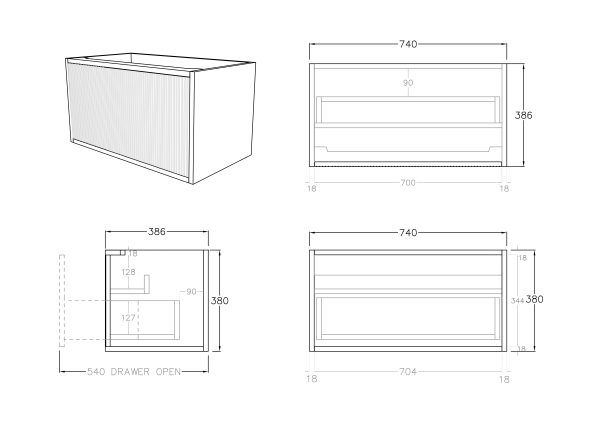 Bellevue Wall-Hung PVC Fluted Vanity Bellevue K73W - Image 3