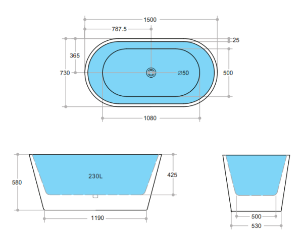 Ovia OBT1500 Freestanding Bathtub - Image 3