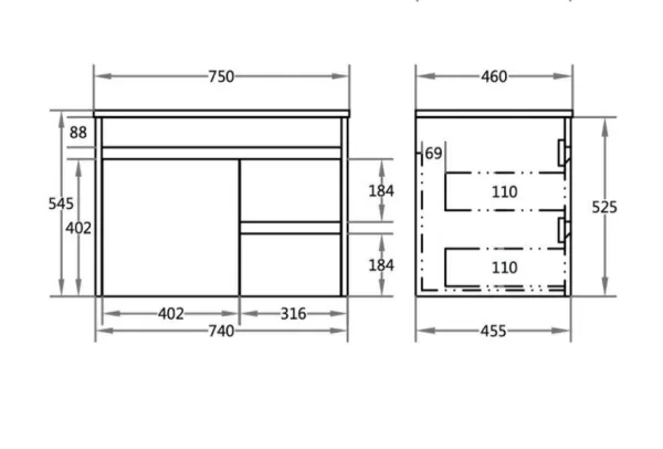 Polar Wall-Hung PVC Vanity P74LWH/P74RWH - Image 6