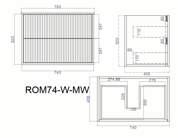 VITO ROCCA Wall Hung PVC Cabinet ROC74W-MW - Image 2