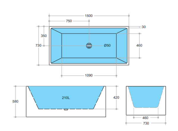 Theo THBT1500 Back to Wall Bathtub - Image 3