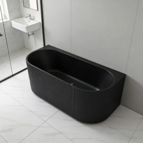 Ceto Bari Groove 1700mm Fluted Oval Freestanding Back to Wall Bath BGV1700