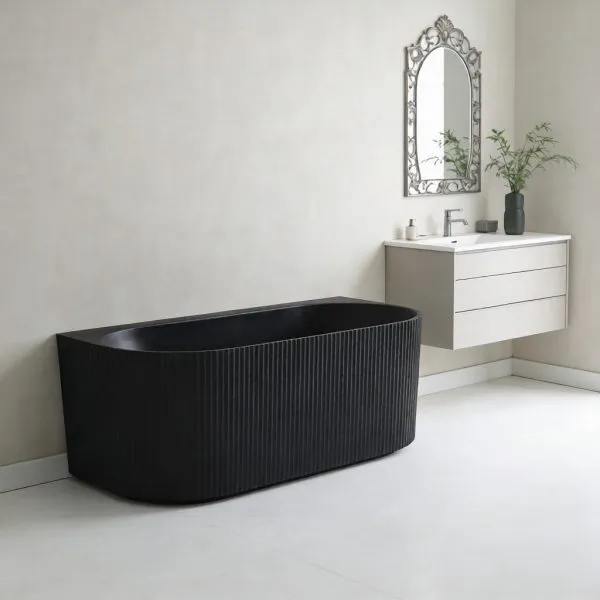 Ceto Bari Groove 1700mm Fluted Oval Freestanding Back to Wall Bath BGV1700 - Image 2