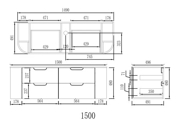 VITO CALVO Wall-Hung Curved Cabinet CAL1500W-CO - Image 3