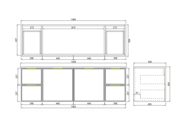 CETO Miami Wall Hung PVC Vanity HCM1521W-MW/MB/OG - Image 3