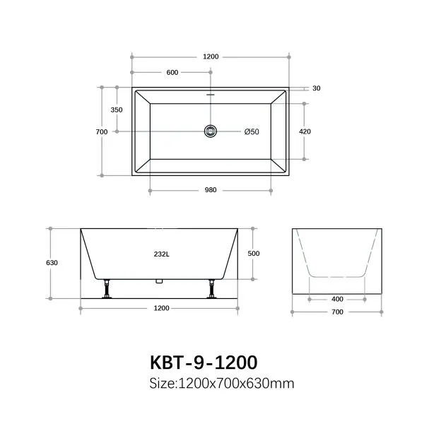 Theo THBT1200 Back to Wall Bathtub - Image 4
