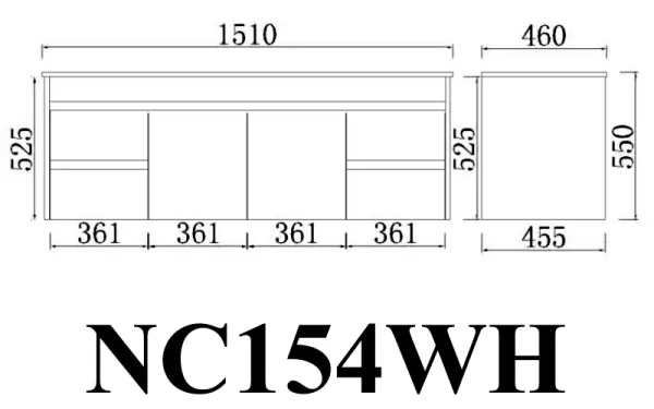 Wall Hung Cabinet NC154DWH 1500*460*550mm(Double Bowl) - Image 2