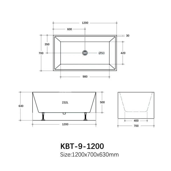 Theo THBT1200 Back to Wall Bathtub - Image 5