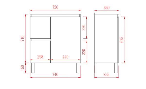 NORDIC Slim Freestanding Vanity with Legs N73LLG/N73RLG - Image 15