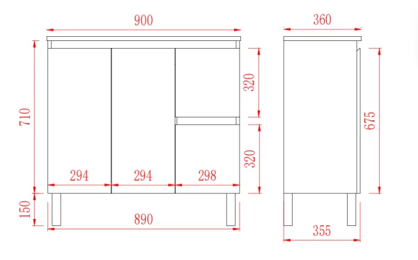 NORDIC Slim Freestanding Vanity with Legs N93LLG/N93RLG - Image 14