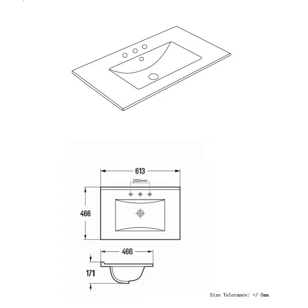 VANITY TOP With 3 Tap holes PC6046/PC7546-/PC9046/PC1246-3TH - Image 2