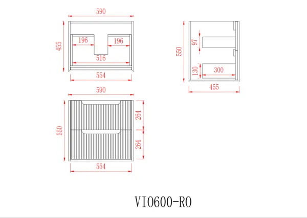Brooklyn Fluted Wall Hung Vanity VIO600-RO - Image 3