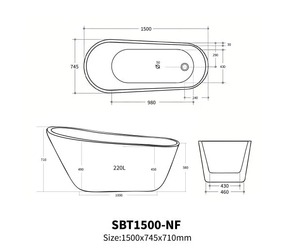 Selene Freestanding Bathtub SBT1500-NF/SBT1700-NF - Image 4